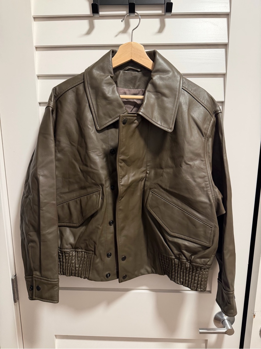 Lemaire Olive Leather Bomber Jacket